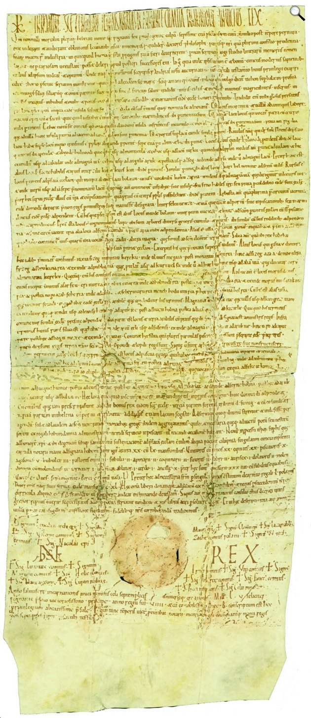A Tihanyi apátság alapítólevele, 1055 (Fotó: Pannonhalmi Bencés Főapátsági Levéltár/OSZK)
