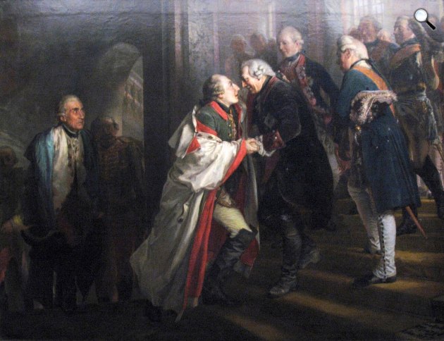 Adolph Menzel: II. (Nagy) Frigyes porosz király és II. József Német-római Birodalom császár találkozása, 1769 (Fotó: Wikimédia)