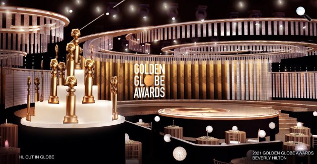 Golden Globe Awards - Beverly Hilton, üres terem a díjátadón, 2021 (Fotó: Golden Globe Awards/Facebook)