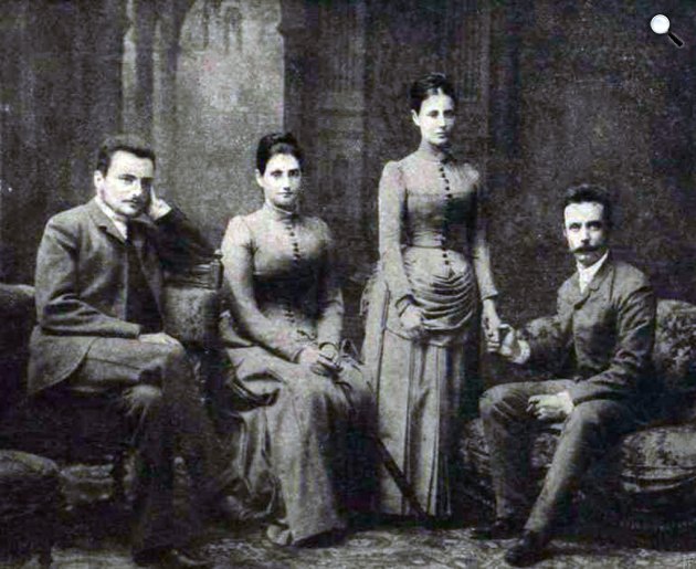 Gróf Tisza István és neje Tisza Ilona, s gróf Bethlen Pál és neje Tisza Jolán, menyegzőjükkor, 1885 (Fotó: Vasárnapi Ujság/OSZK)