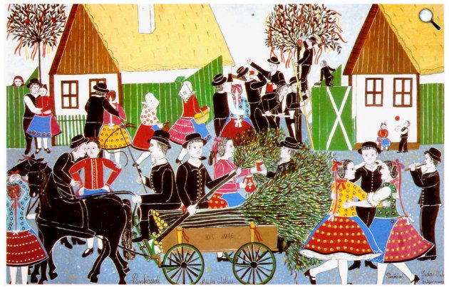 Vankóné Dudás Juli: Pünkösdi májusfa állítása, 1972 (Fotó: Pinterest)