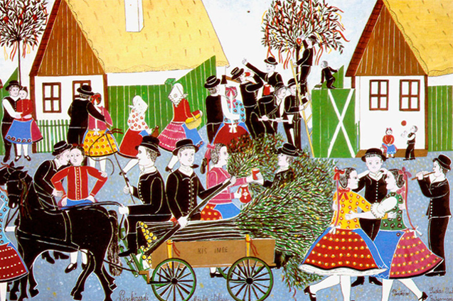 Vankóné Dudás Juli: Pünkösdi májusfa állítása, 1972, részlet (Fotó: Pinterest)