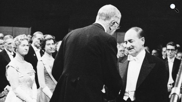 Salvatore Quasimodo (1901-1968) Nobel-díjas olasz költő, műfordító, kritikus a Nobel-díjátadón, 1959 (Fotó: salvatorequasimodo.it)