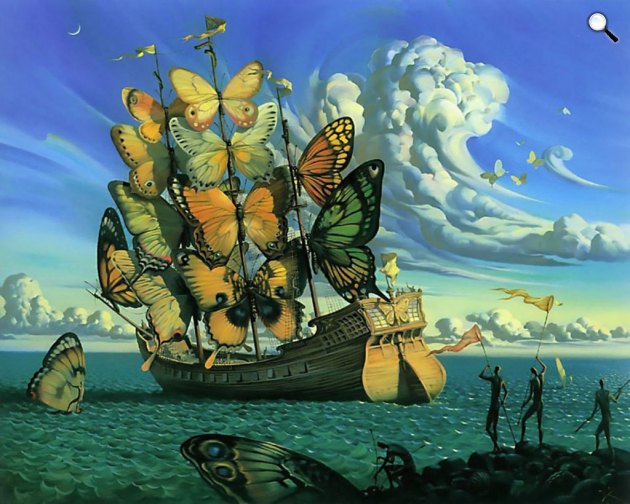 Salvador Dalí (1937) neve is felmerül a festők között - Vladimir Kush Pillangók vitorláshajókkal, 2000 (Fotó: Wikiart)