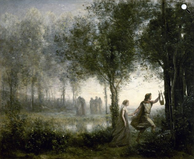Jean-Baptiste Camille Corot (1796–1875): Orpheusz kivezeti Eurüdikét az alvilágból, 1861 (Fotó: Louvre/Wikimédia)