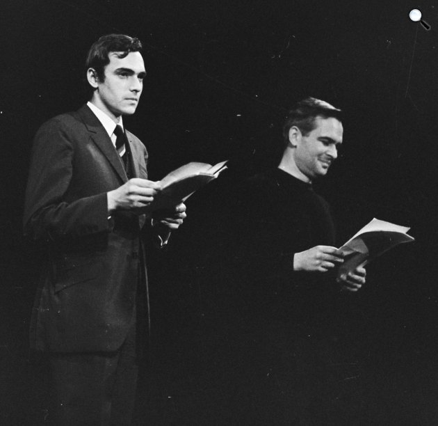 Benedek Miklós és Latinovits Zoltán színművészek a színpadon, 1970 (Fotó: Fortepan/Kádas Tibor)