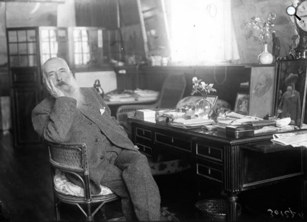 Claude Monet az irodájában, 1926 (Fotó Francia Nemzeti Könyvtár/europeana.eu)