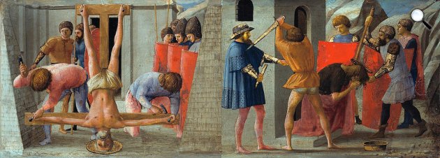 Masaccio: Szent Péter keresztre feszítése és Keresztelő Szent János lefejezése, 1427 (Fotó: Wikimédia)