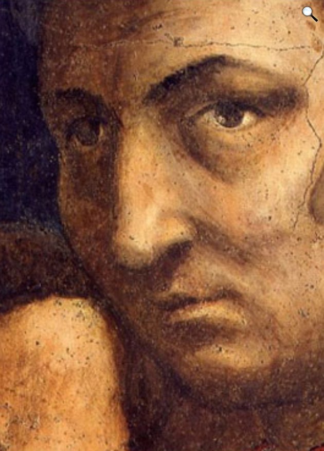 Masaccio: Theophilus fiának feltámasztása, (Masaccio önarcképe), 1427, részlet (Fotó: Wikimedia)
