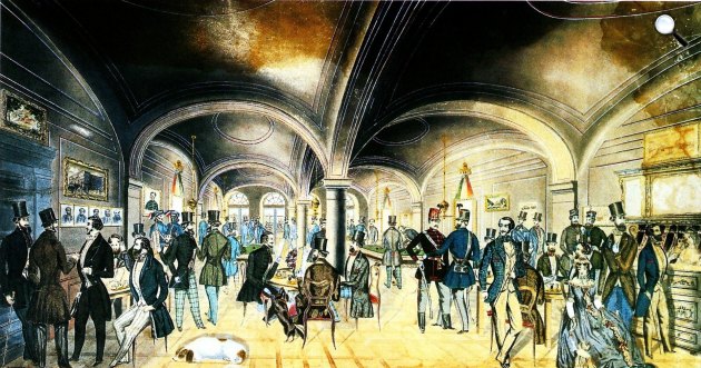 Preiszler József: A pesti Pilvax kávéház, ahol 1848. március 15-én Petőfi Sándor először olvasta fel a Nemzeti dal! című versét (Fotó: Wikimédia)