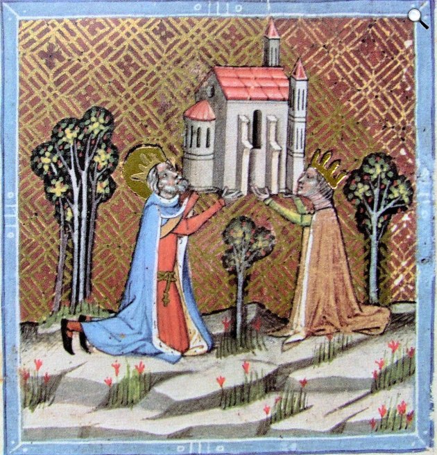 Szent István és Gizella megalapítja Péter és Pál templomát Óbudán, 1358 (Fotó: Képes krónika/OSZK)