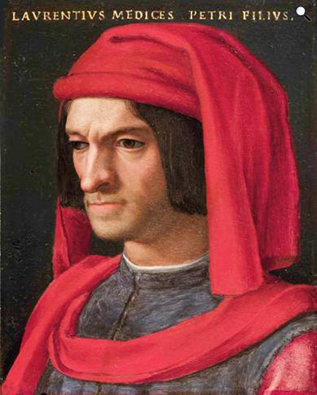 Lorenzo de Medici, közkeletű nevén Lorenzo il Magnifico portréja (1449-1492) firenzei államférfi, a művészetek és a tudomány patrónusa, a Medici-család legkiemelkedőbb alakja (Fotó: Wikimédia)