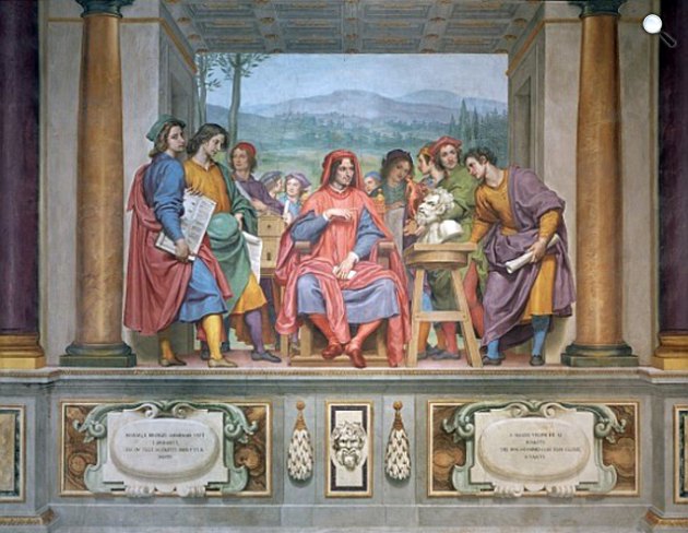 Ottavio Vannini: Lorenzo a művészek között, 1638-42, A művészekkel körülvett Lorenzo il Magnifico a szoborkertben találkozott Michelangelóval (Fotó: Wikimedia/kunstkopie.de)