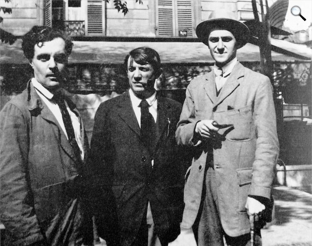 Amedeo Modigliani, Pablo Picasso és André Salmon Párizsban, 1916 (Fotó: Wikimedia)