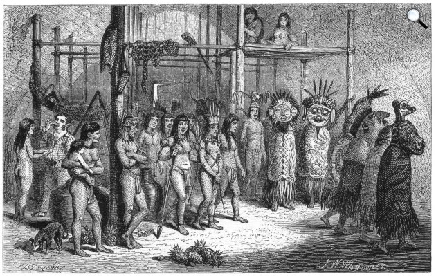 Josiah Wood Whymper – Henry Walter Bates: Ticuna indiánok álarcos tánca és lakodalma, 1863 (Fotó: Wikimedia)