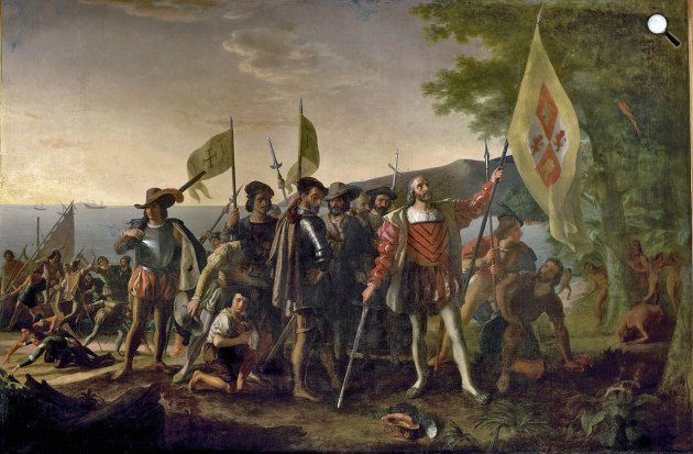 John Vanderlyn: Kolumbusz Kristóf partraszállása és találkozása őslakosokkal, 1847 (Fotó: Kapitólium/Wikimedia)