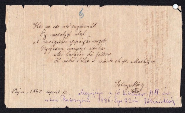 A 17 éves Jókai Mór (1825-1904) író versfordításának kézirata (Fotó: Múzeum Antikvárium)