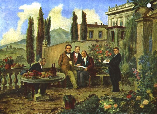 Luigi Deleidi: Donizetti és barátai - Bettinelli, Gaetano Donizetti, Dolci, Simone Mayr és Deleidi szerző, 1840 (Fotó: Sandro Angelini/Wikimedia)