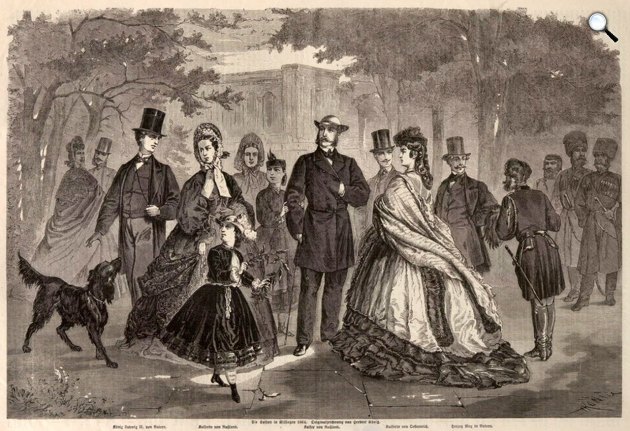 Kissingeni szezon, Kissingeni szezon; köztük II. Ludwig bajor király, II. Sándor cár, Erzsébet királyné, 1864 (Fotó: Herbert Koenig/Illustrirte Zeitung/Museum Wienna/europeana.eu)