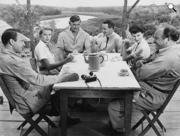 Magambo - Donald Sinden, Grace Kelly, Clark Gable, Denis ODea, Ava Gardner és Eric Pohlmann, 1953 (Fotó: MGM/PD-US/Wikimedia)