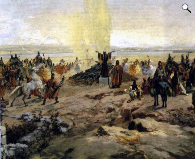 Feszty Árpád: A magyarok bejövetele (Feszty-körkép) című festményéről, a táltos áldozata, 1892-1894 (Fotó: Wikimedia)