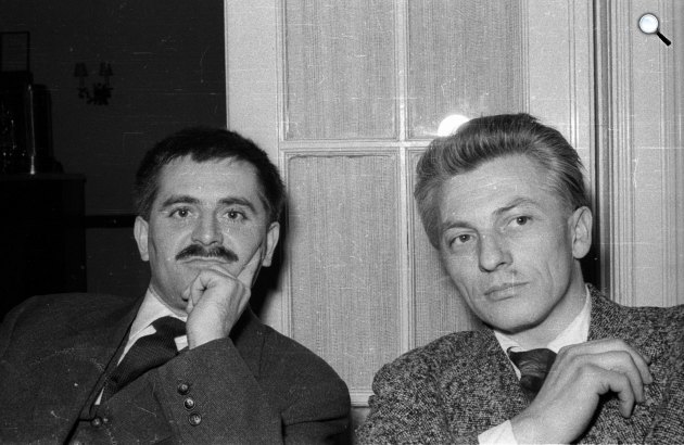 Juhász Ferenc költő és Nagy László költő az Írószövetség székházában, 1963 (Fotó: Fortepan/Hunyady József)