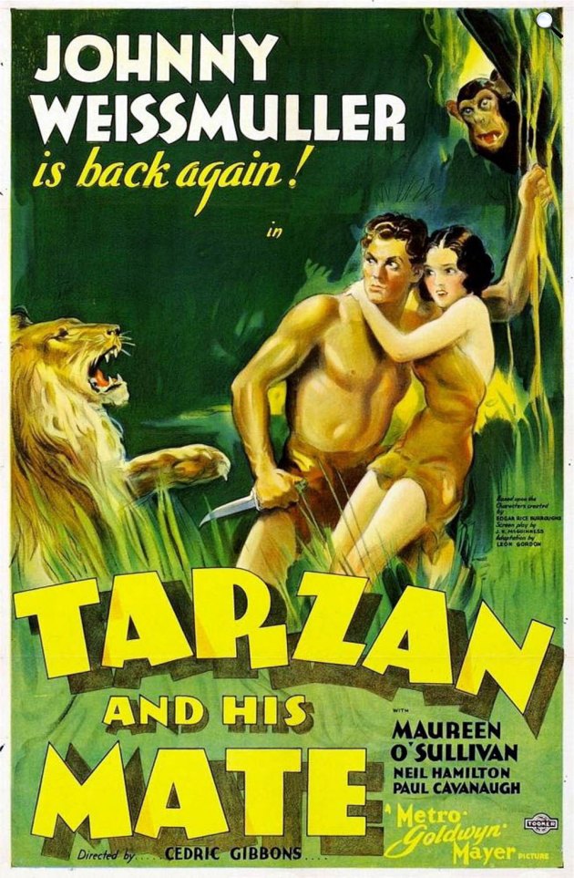 Tarzan és asszonya - Johnny Weismüller és Maureen OSullivan főszereplésével, 1934-es poszter (Fotó: Wikimedia)