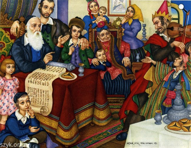 Arthur Szyk: Purim - Hat festmény a zsidó ünnepekről, 1948 (Fotó: Arthur Szyk/Wikimedia)