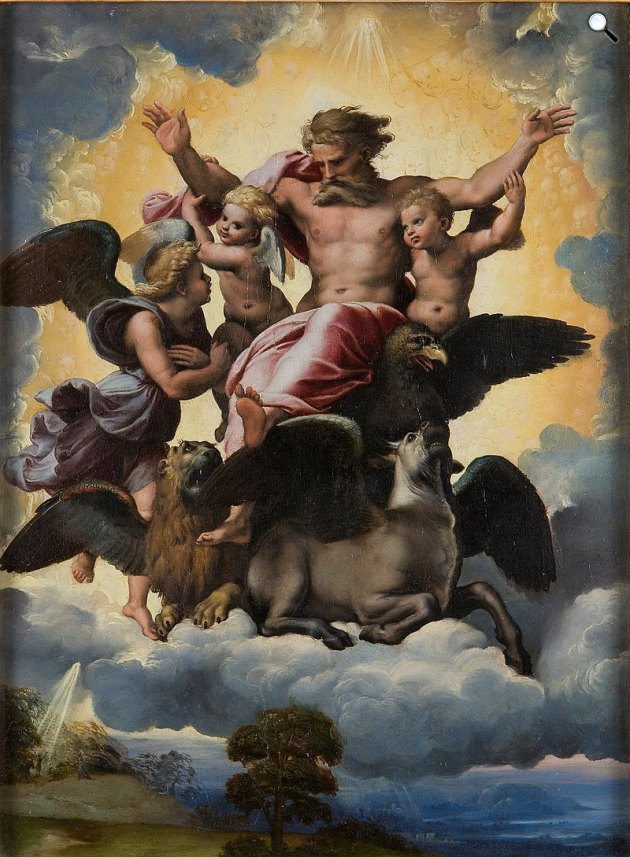 Raffaello Sanzio: Ezékiel látomása, 1517 (Fotó: Palazzo Pitti/Wikimedia