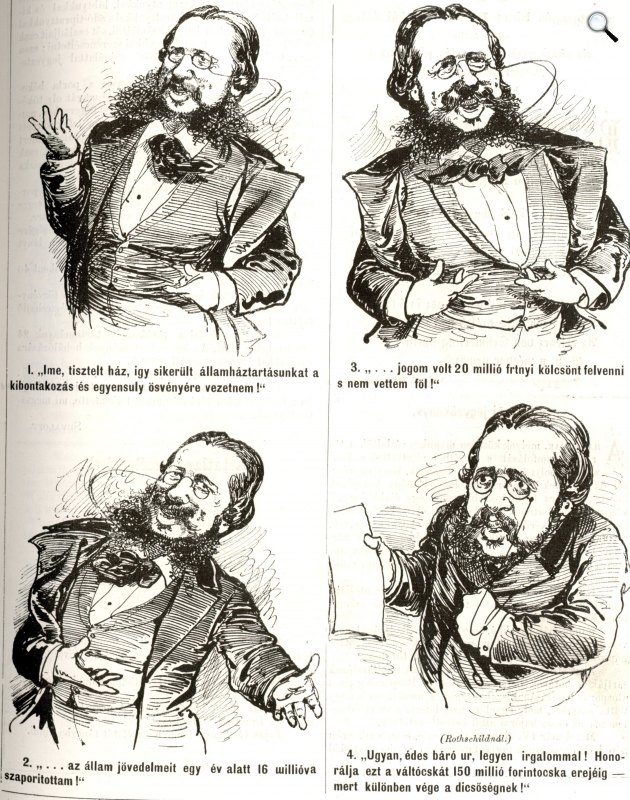 Kabát-tanulmányok - Széll Kálmán (1843-1915) politikus, pénzügyminiszter, majd belügyminiszter karikatúrája a Borsszem Jankóban (Fotó: Indigó/OSZK)