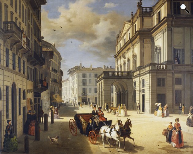 Angelo Inganni: Út a milánói Scala színház felé, 1852 (Fotó: Matteo Sartorio/Wikimedia)