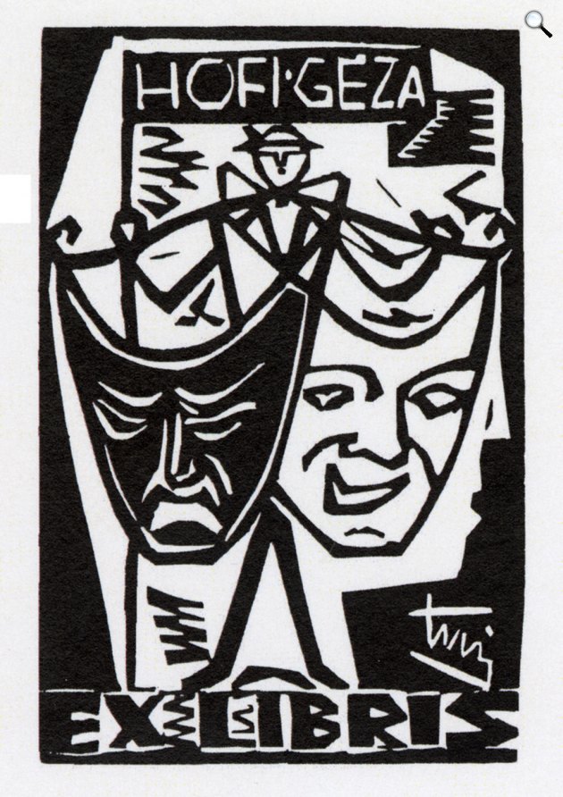 Ex libris Hofi Géza (1936-2002) humorista, előadóművész, színművész - grafikus: Trojan Marian József (Fotó: OSZK Exl.H.407 1)