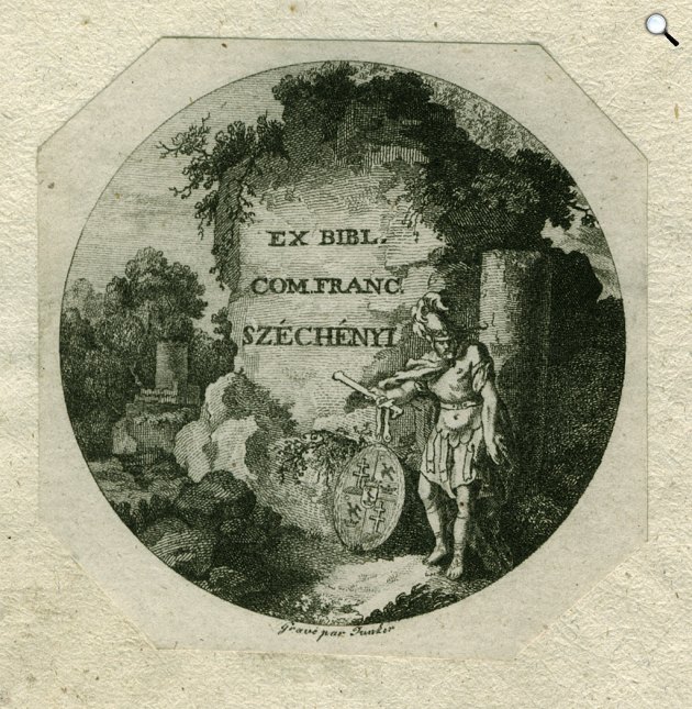Széchényi Ferenc (1754-1820) államférfi, könyvtár- és múzeumalapító egyik ex librise - grafikus: Junker Keresztély. (Fotó: OSZK RNYT Exl. 446 1)