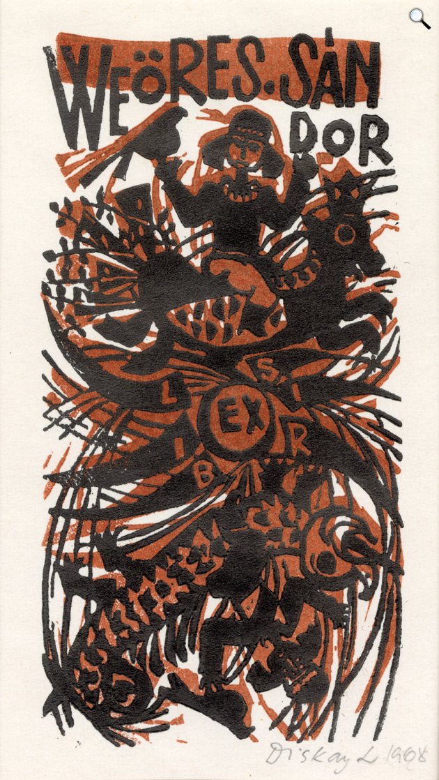 Ex libris Weöres Sándor (1913-1989) költő, író, műfordító, irodalomtudós - grafikus: Diskay Lenke (Fotó: OSZK Exl.W.112 1)