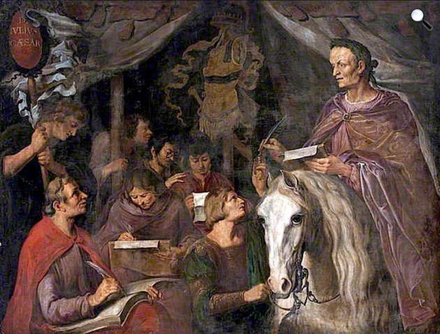 Jaques de Gheyn II: Julius Caesar lóháton, ír és diktál egyszerre írástudóinak, 1629 (Fotó: Wikimedia)