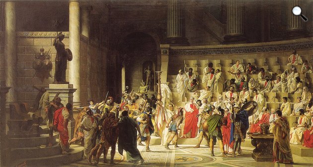 Raffaele Giannetti: Julius Caesar utolsó szenátusa, XIX. szd (Fotó: Magángyűjtemény/gallerix.org)