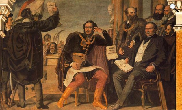 Than Mór: Széchenyi és Deák kora, 1875 (Fotó: Magyar Nemzeti Múzeum lépcsőháza/OSZK)