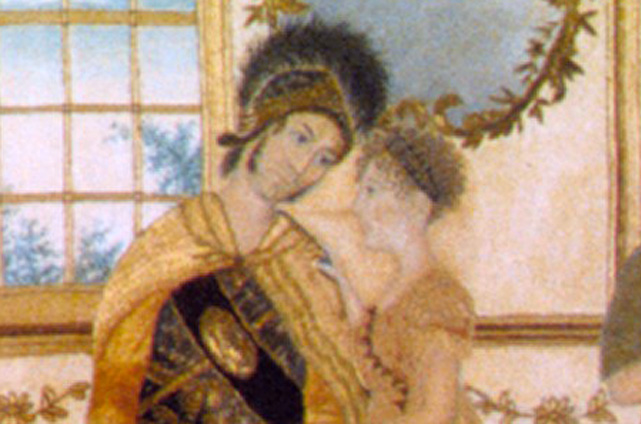 Lucy C. Huntington: Hector elhagyja a családját, hímzett kép, 1810 (Fotó: MET/Wikimedia)