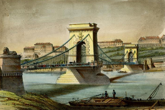 Ali Rudolf: Lánchíd és a várnak egy része, 1850 (Fotó: FSZEK)