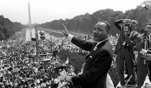 Martin Luther King Jr. (1929-1968) Nobel-békedíjas amerikai fekete lelkész, a polgárjogi mozgalom vezetője beszédet mond, 1963. augusztus 28-án (Fotó: Wikimedia/Flickr)