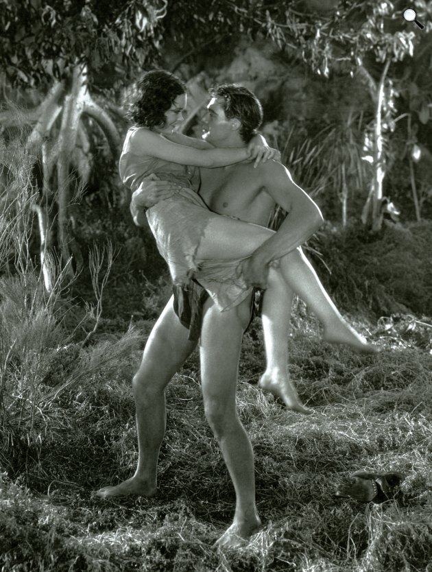 Tarzan, a majomember reklámfilmjében - Maureen O'Sullivan és Johnny Weissmuller, 1932 (Fotó: Mark A Vieira: Tiltott Hollywood: A kód előtti korszak/New York: Running Press. Hachette/Wikimedia)
