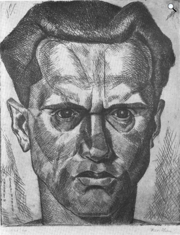 Dési Huber István (1895-1944): Önarckép, grafika (Fotó: Száz kép/MEK.OSZK)
