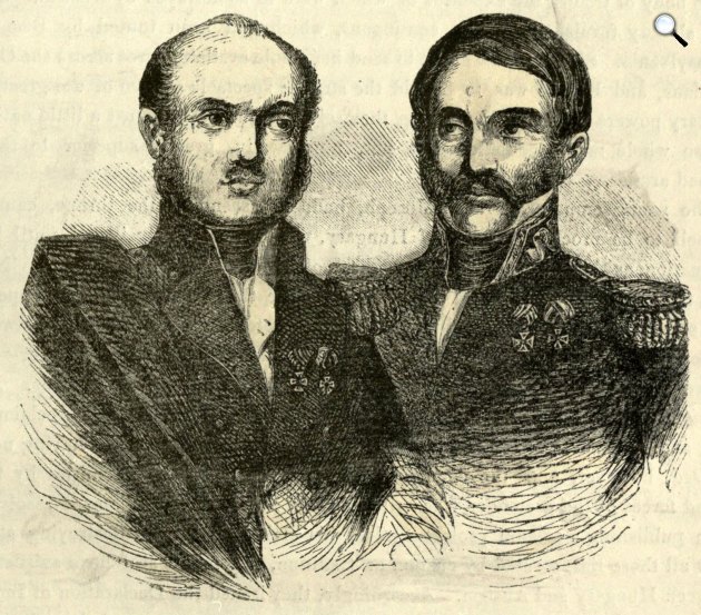 Bem József (1794-1850) lengyel származású magyar honvéd altábornagy, majd oszmán pasa és Dembinski Henrik (1791-1864) lengyel gróf, a lengyel szabadságharc altábornagya, az 1848–49-es magyar szabadságharc honvéd altábornagya (Fotó: Vasárnapi Ujság/OSZK)