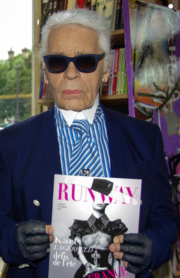 Karl Lagerfeld (1933-2019) német divattervező, kreatív igazgató, jelmeztervező és fényképész, 2013 (Fotó: Runway France Magazine, Bible of Elegance issue, 2014