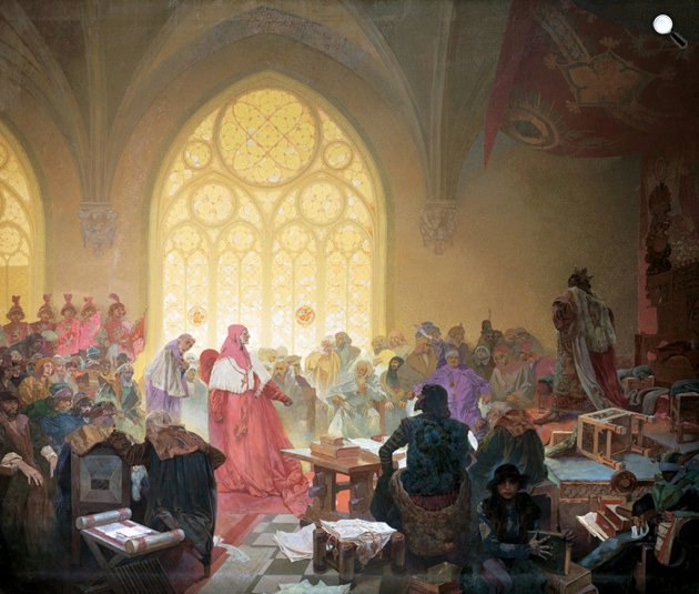 Alfonz Mucha: Podjebrád György (1420-1471) huszita cseh király, 1923 (Fotó: reflex.cz/Wikimedia)