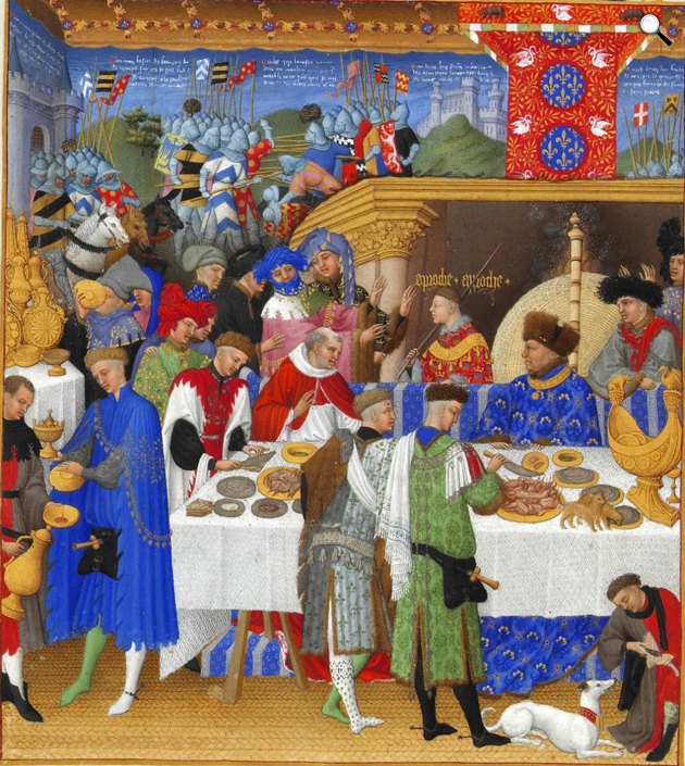 Très Riches Heures du Duc de Berry: Középkori lakoma (Fotó: Wikimedia)
