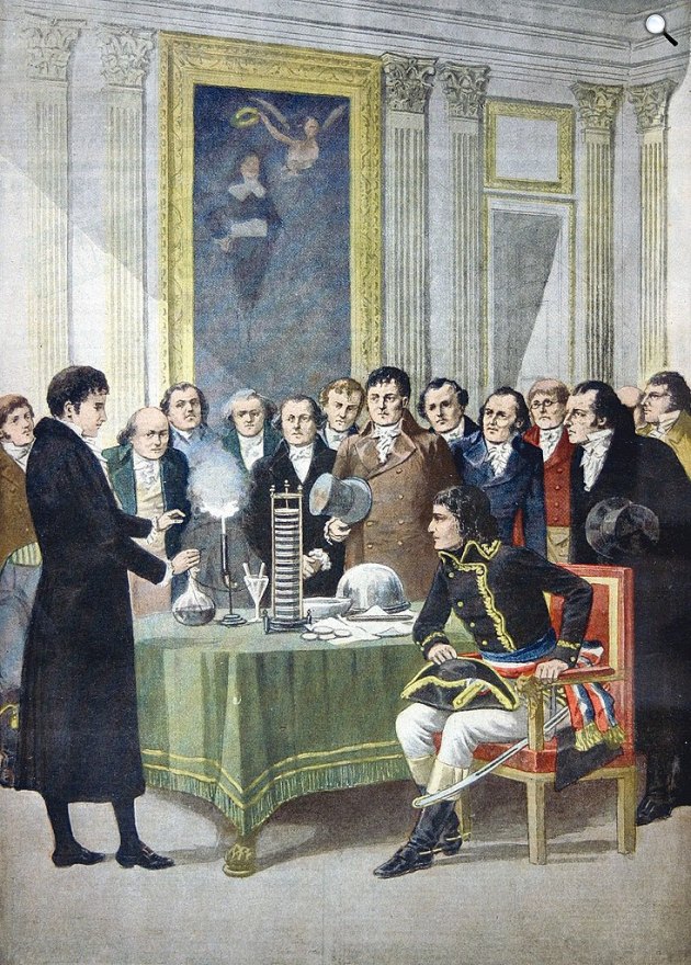 Alessandro Volta bemutatója Napóleon számára az állati elektromosságról, 1801 (Fotó: Le Petit Journal/Wikimédia)