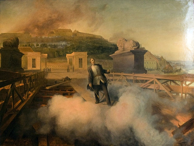 Conrad L'Allemand: Kísérlet a Lánchíd felrobbantására 1849. május 21-én (Fotó: Budapesti Történeti Múzeum)