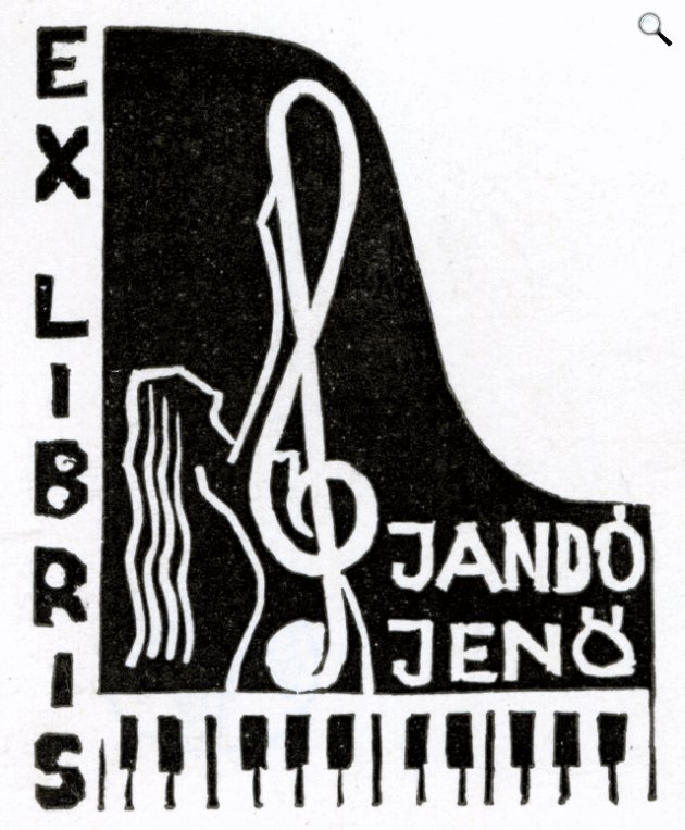 Jandó Jenő (1952–2023) zongoraművész ex librisét foglalkozása attribútumaival, zongorával, violinkulccsal Takács Dezső alkotta (Fotó: MNMKK OSZK)