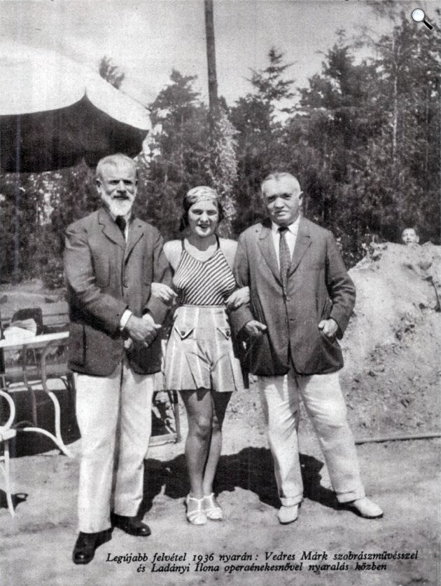 Vedres Márk szobrászművész, Ladányi Ilona operaénekes és Csók István festőművész, 1936 nyarán (Fotó: Pesti Napló, 1937/Wikimedia)